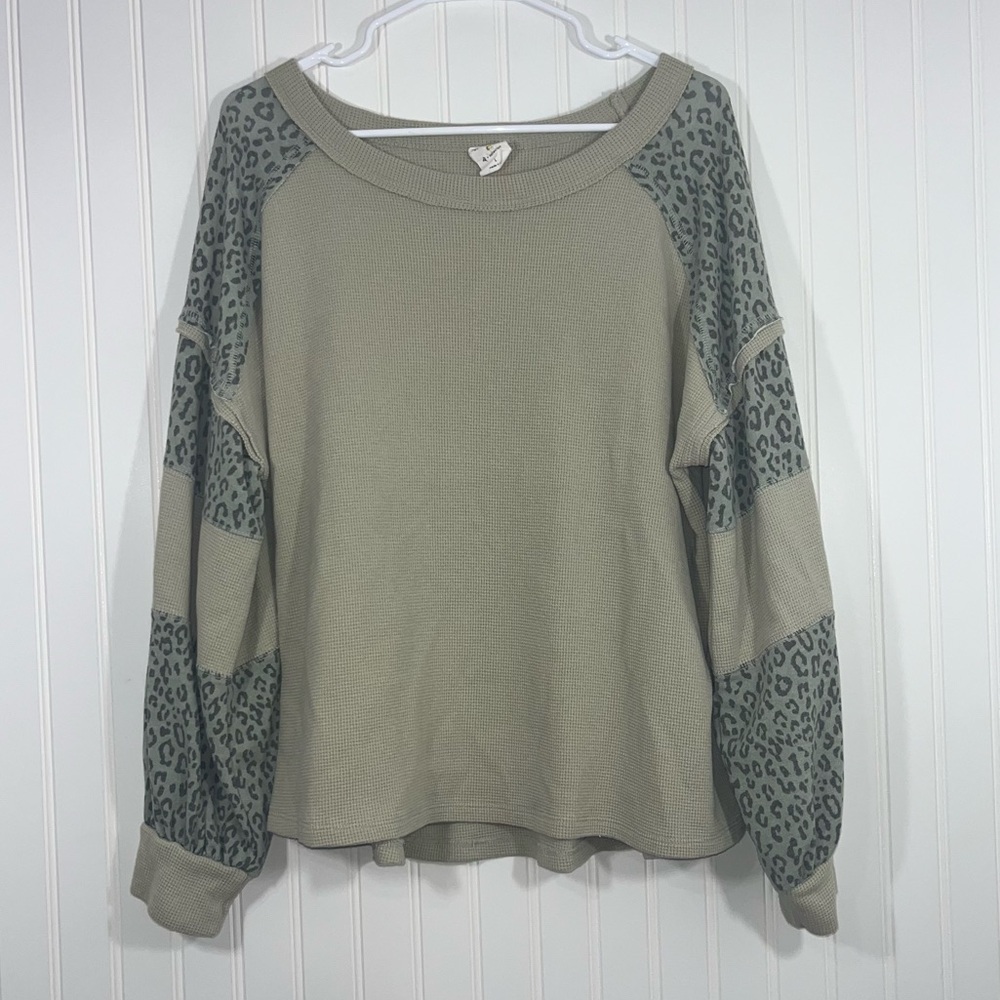 By Together Collection size large boho style tan long sleeve top Anthropologie